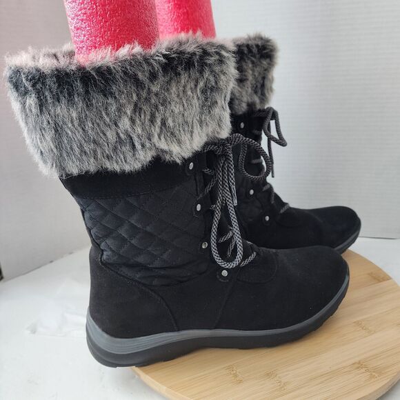 Baretraps Black Womens Sz 10M YALISHA Suede Nylon Faux Fur  Lace Up Snow Boots - Picture 4 of 16
